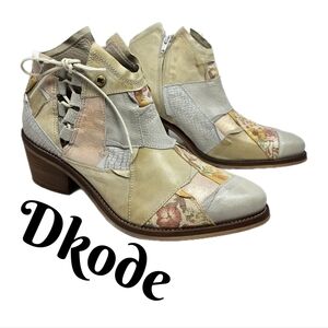 Dkode Bottine Womens Cowgirl Boots Sz 7.5 Distressed Leather Patchwork Side Lace